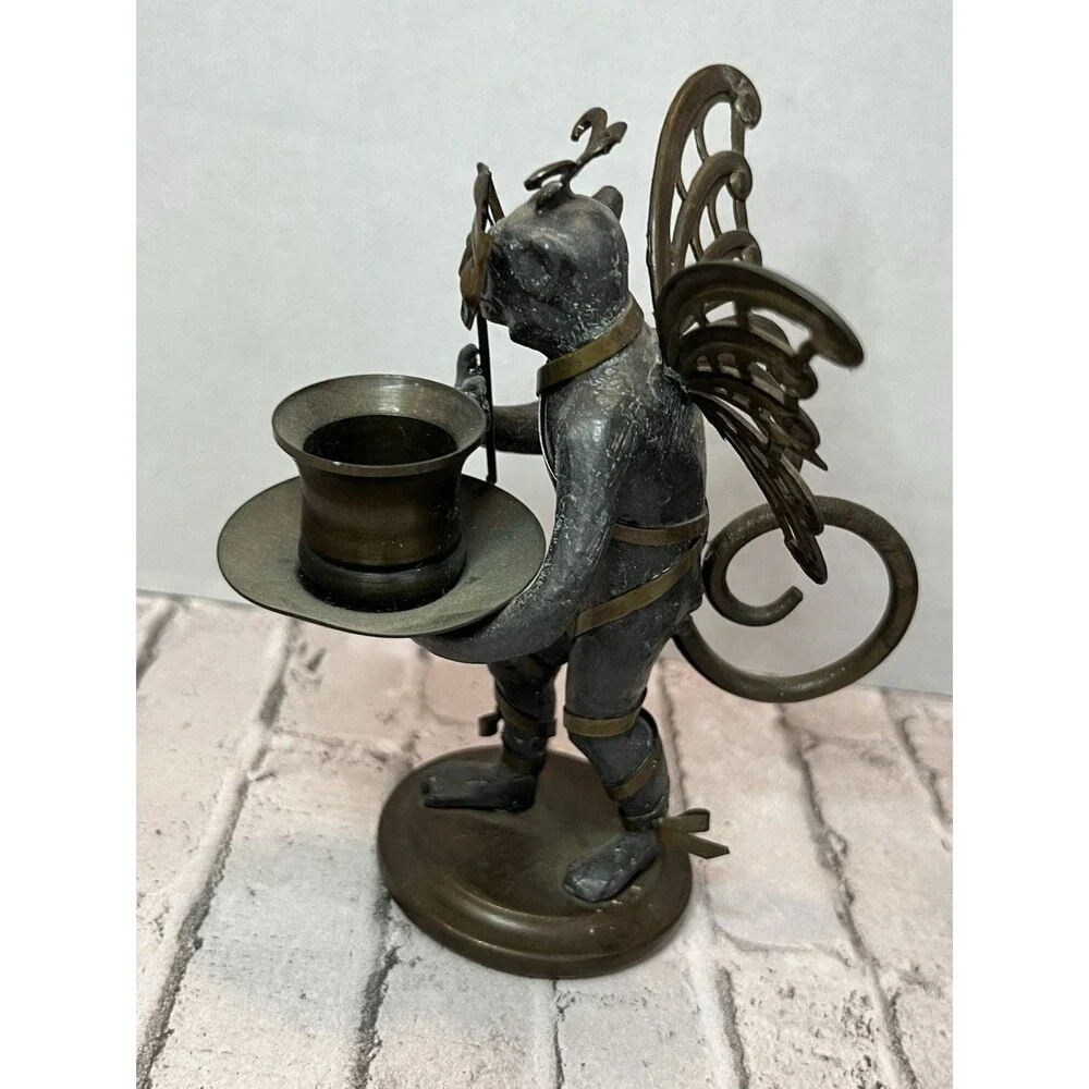 2 “Petites Choses” Pewter & Brass Flying Monkey Candle Holders Comedy & Tragedy